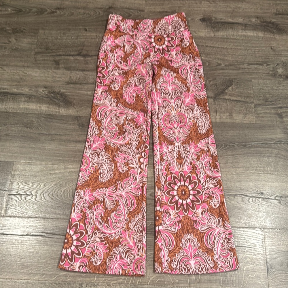 MAEVE, by anthropology , Floral Pink and Brown Wide-Leg Pants